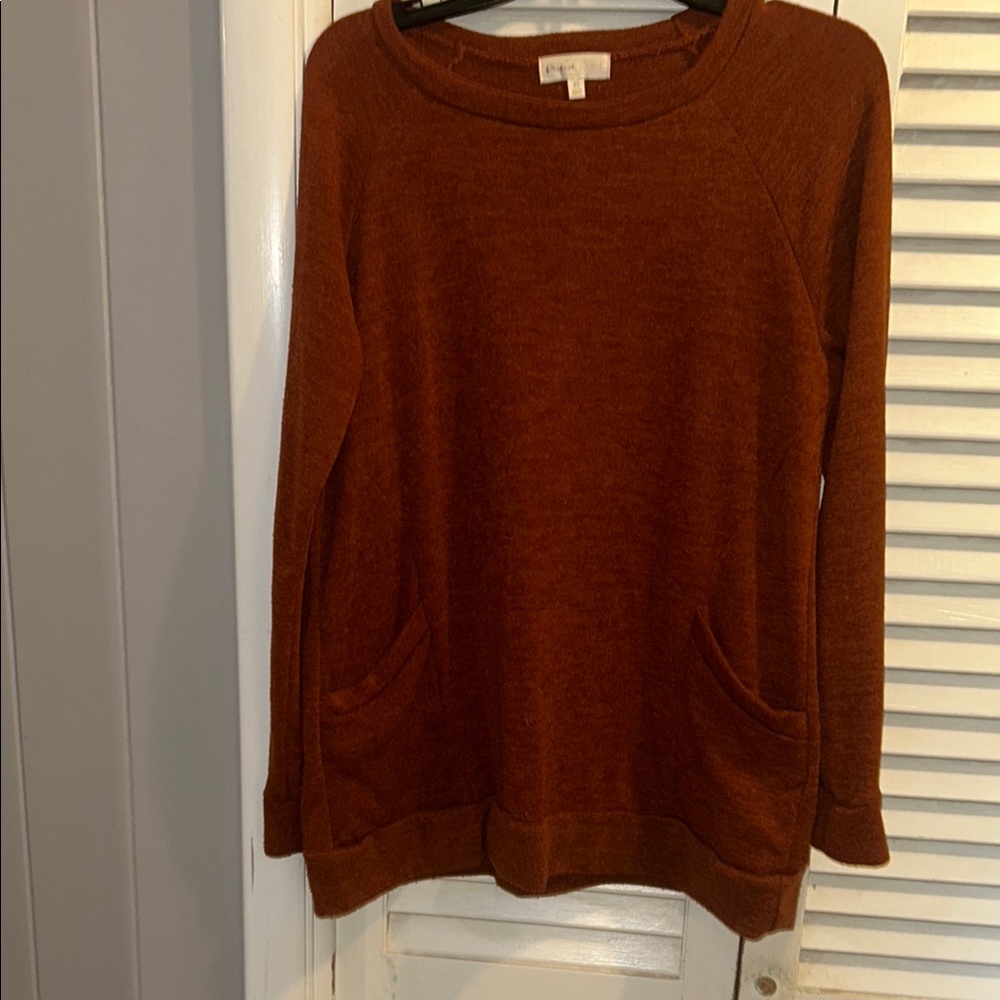 Brown Crew Neck Sweater with Relaxed Fit